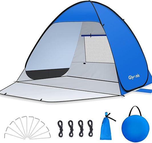 Glymnis Pop Up Beach Tent Beach Shade Tent for 1-4 Persons Sun Shelter UPF 50+ Enclose Zipper Door Portable Easy Up Beach Tent