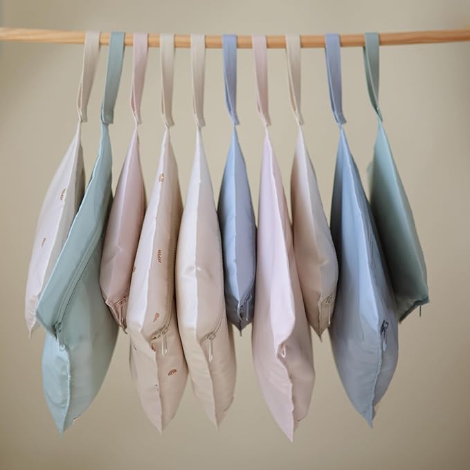 mushie Water Resistant Wet Bags | Large & Small Reusable Storage Bag for Baby Items and Travel | Zippered Pockets with Handle | Machine Washable, Set of 2 (Roman Green)