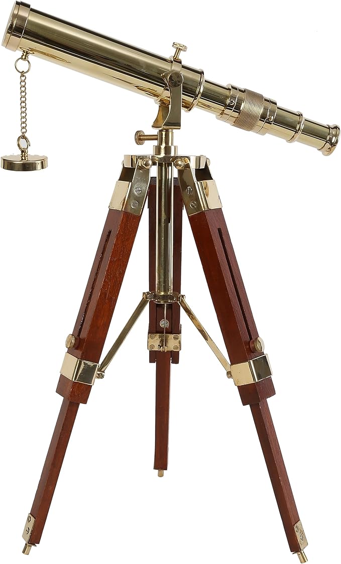 Vintage Brass Telescope on Tripod Stand use Lens Antique Desktop Brass Telescope Royal Antique Finish Spyglass Nautical Beautiful On Wooden Tripod Stand