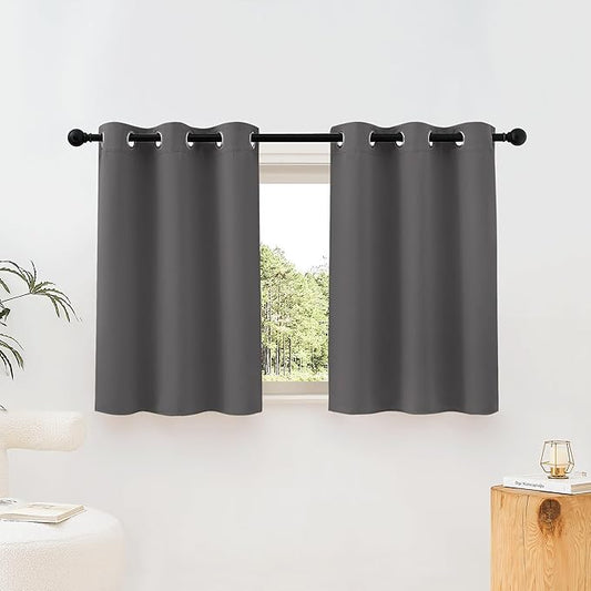 NICETOWN Grey Room Darkening Curtains Blackout 30 inch Curtains for Kitchen, Grommet Solid Window Treatments Sound Reducing for Bedroom, 2 Panels, W37 x L30, 2 Panels
