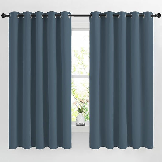 NICETOWN Smoky Blue Room Darkening Curtains for Living Room, Grommet 50% Blackout Thermal Insulated Window Treatment Sound Reducing Drapes for Bedroom/Kids Room, W66 x L66, 2 Panels