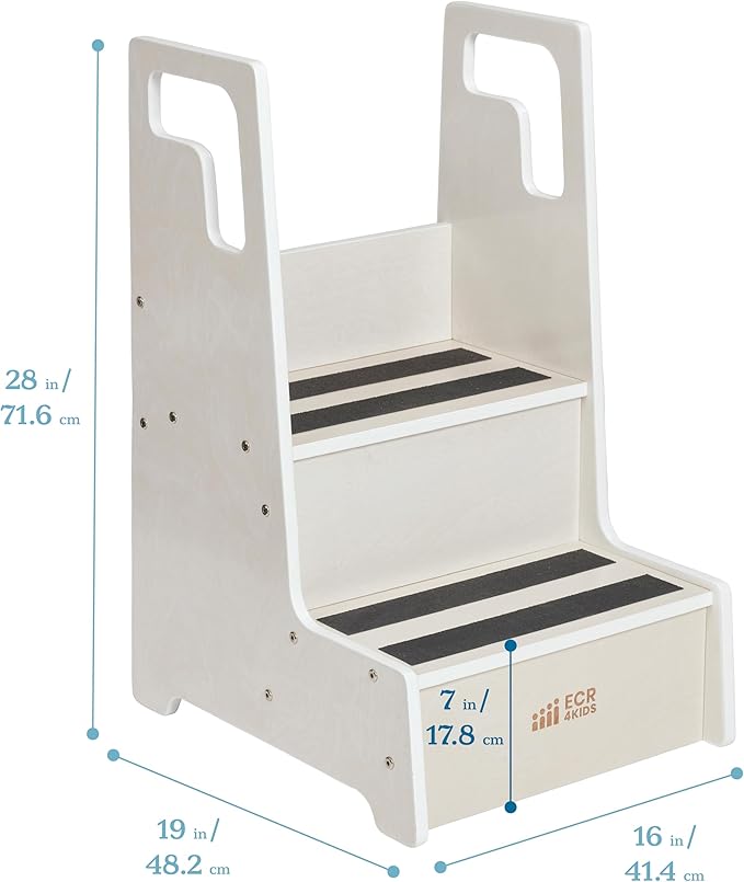 ECR4Kids Reach-Up Step Stool with Handles, Kids Furniture, White Wash