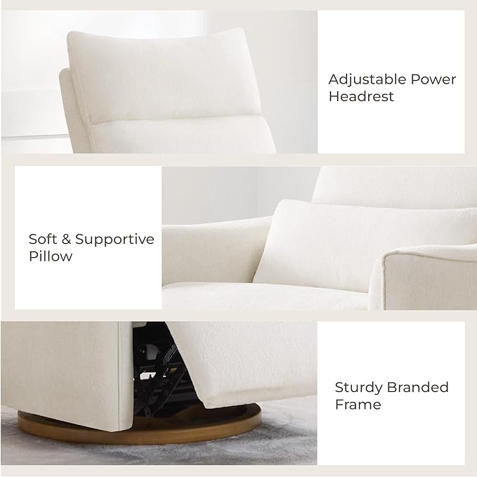 CHITA Swivel Rocker Recliner Chair, Power Nursery Glider Recliner, Nursery Rocking Chair with Adjustable Power Headrest, FSC Certified, Solid Wood Base, Cream