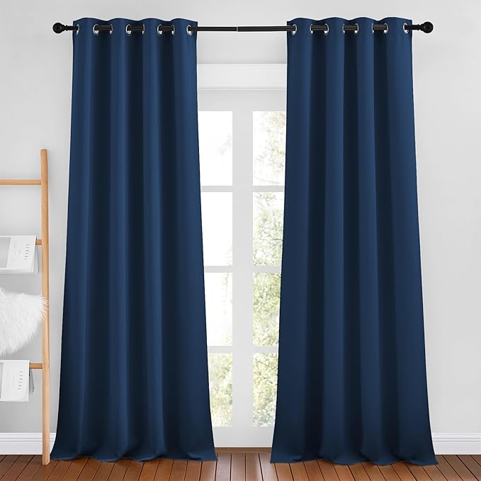 NICETOWN Moroccan Blue Room Darkening Curtains for Living Room, Grommet Thermal Curtains Light & Sound Reducing Window Treatments for Bedroom/Home Family, W46 x L102