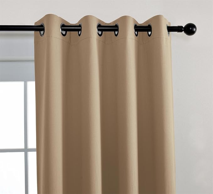 MIUCO Blackout Curtains Room Darkening Curtains Textured Grommet Window Curtains for Bedroom 2 Panels 52x63 Inch Long Taupe