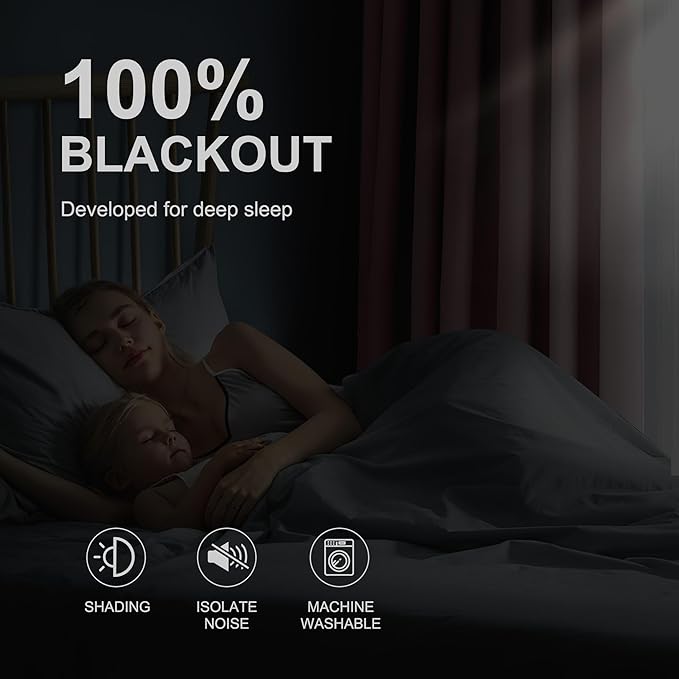 NICETOWN 100% Blackout Nursery Curtains 96 Inches Long, Thermal Insulated Window Drapes Room Darkening Curtains for Baby Bedroom with Grommet Top, 52W x 96L, 2 Panels