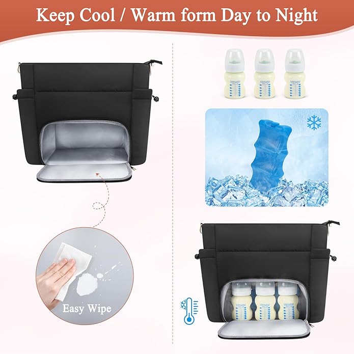 Diaper Bag Tote for Working Mom, Breastmilk Cooler Bag with Insulated Compartment, Breast Pump Tote Bag with Ice Pack for Cooler & 15‘’ Laptop Sleeve, Baby Bottle Cooler bag for Nursing, Work, Travel