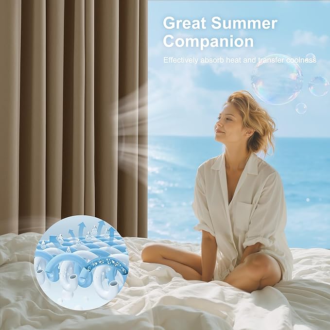 NICETOWN 100% Blackout Curtains for Bedroom, Thermal Insulated Window Drapes Room Darkening Cafe Curtains for Living Room with Grommet Top, 52 x 63 Inch Long, 2 Panels, Khaki