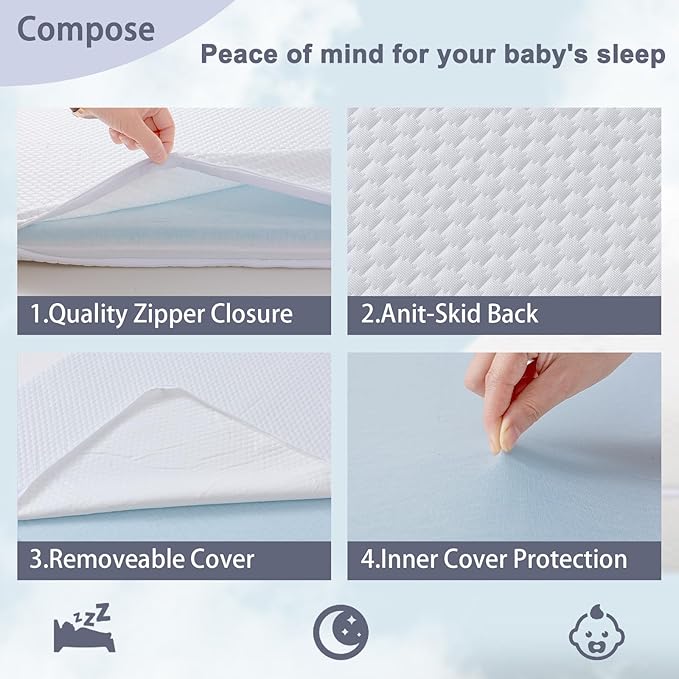 Lisara Baby Bassinet Mattress, 29" x 18" Dual Sided Gel Memory Foam Mattress with Waterproof, Removable and Breathable Ice Silk Cover, Fit for 4moms MamaRoo Sleep Bassinet
