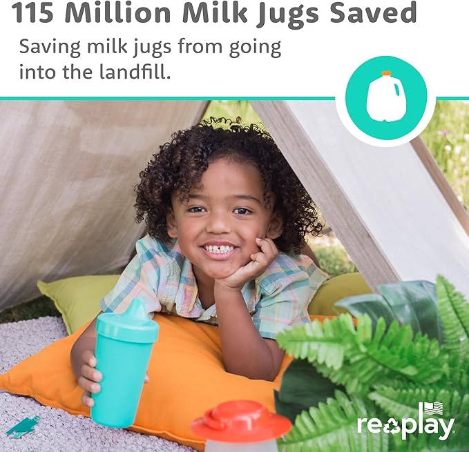 Re-Play Sippy Cups for Toddlers - 10 Oz. Reusable Spill Proof Cups for Kids, Dishwasher/Microwave Safe - Made in USA - Set of 4-3.13" x 6.25" - Aqua Asst.