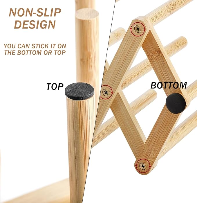 Yesland 2 Pack Wooden Bottle Drying Rack - Retractable Bamboo Dish Drying Rack Plastic Bag Drying Stander Holder for Water Bottles, Dish, Plate, Cup, Book, Pot Lid, Cutting Board, Reusable Baggies