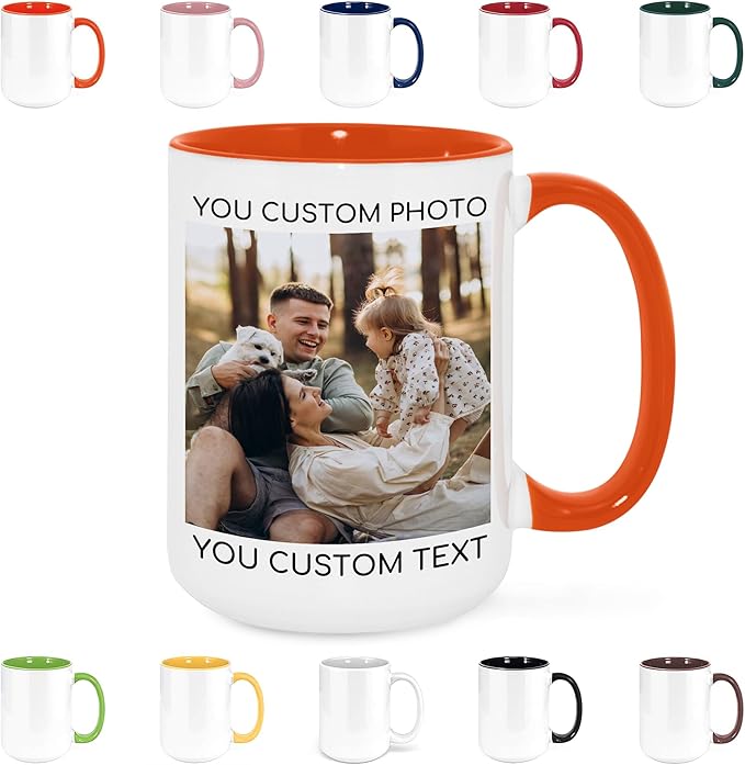 Custom Mug Upload Your Picture Personalized Coffee Mug with Photo Text Name Customized Cup Unique Ideas Gifts for Men Women Mom Dad Girlfriend Boyfriend Friend Family (Orange, 15oz)