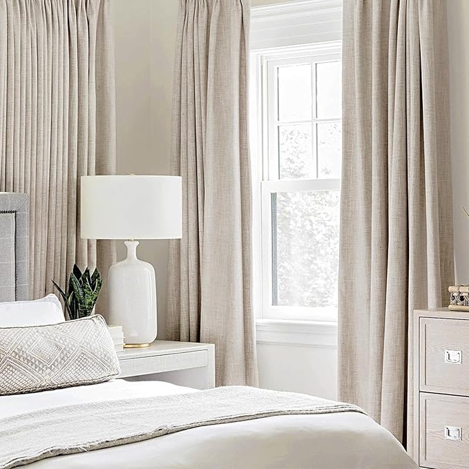 MIULEE 100% Blackout Linen Textured Curtains for Bedroom Solid Thermal Insulated Natural Grommet Room Darkening Curtains & Drapes Luxury Decor for Living Room Nursery 52 x 108 Inch (2 Panels)