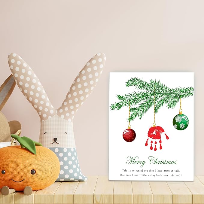 SHLINCO Handprint Keepsake DIY Kit, Baby's First Holiday Keepsake, Christmas Winter Decoration, Kids Family Footprint Art, 7.8x9.8 Inch Canvas, Suitable For Desktop Wall Ornaments