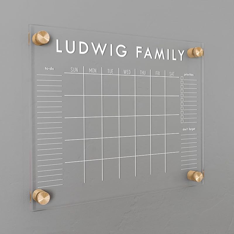 Personalized Clear Acrylic Calendar for Wall, Calendar Whiteboard for Wall, Dry Erase Wall Calendar, Wall Calendar Organizer System for Home (Block, White, 14"W x 11"H)
