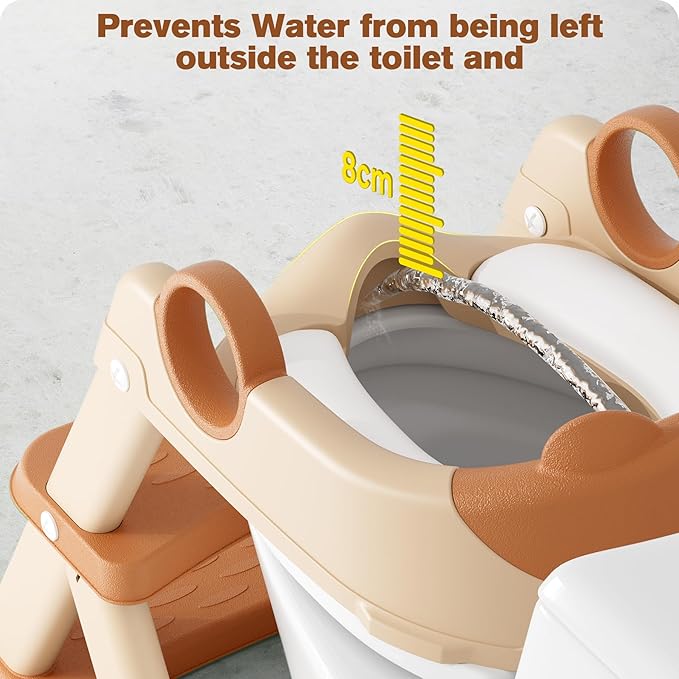 Potty Training Seat, Upgrade Toddler Toilet Seat for Kids Boys Girls, 2 in 1 Potty Training Toilet for Kids, Splash Guard Anti-Slip Pad Step Stool（Brown）