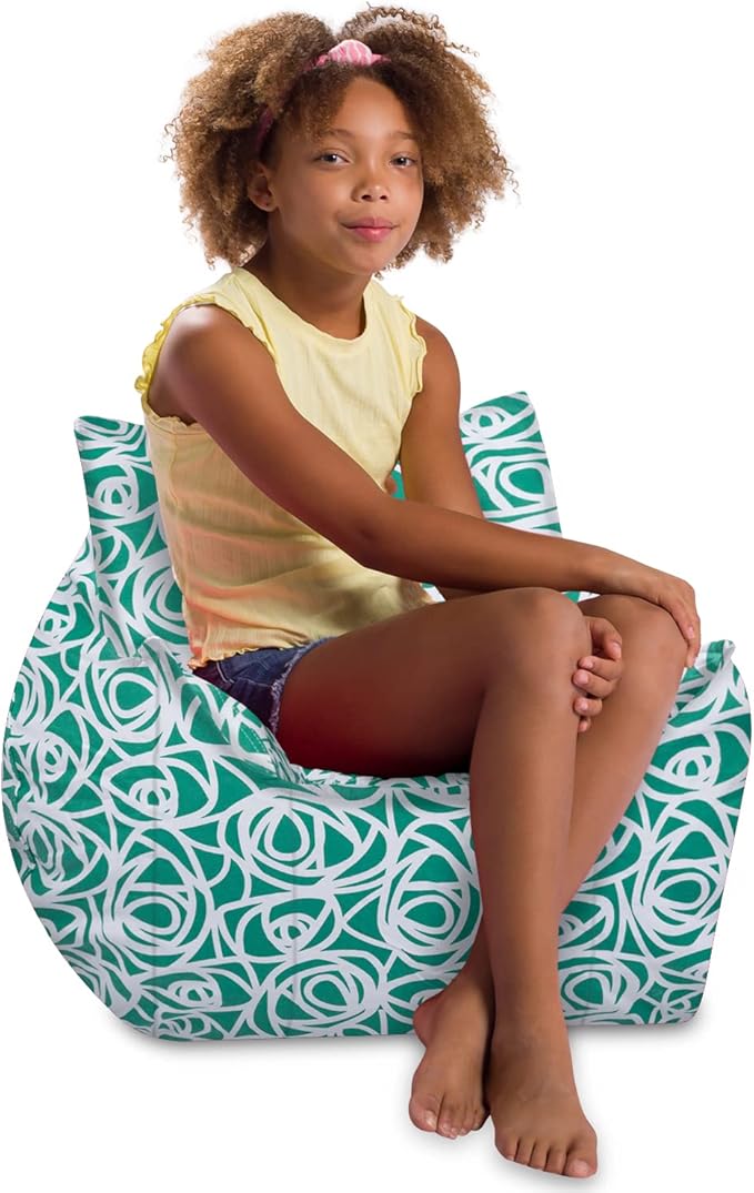 Posh Creations Structured Comfy Bean Bag Chair for Gaming, Reading, and Watching TV, Newport Chair, Canvas - Roses Mint