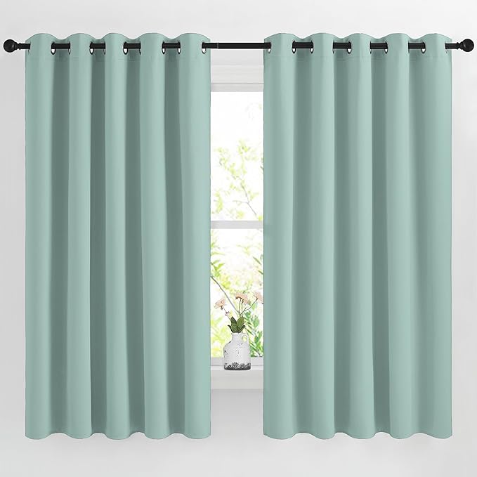 NICETOWN Blackout Curtains 66 inches Long, Grommet Window Treatment Thermal Insulated Solid Blackout Curtains/Panels/Drapes for Bedroom, Aqua Blue, Set of 2, W66 x L66