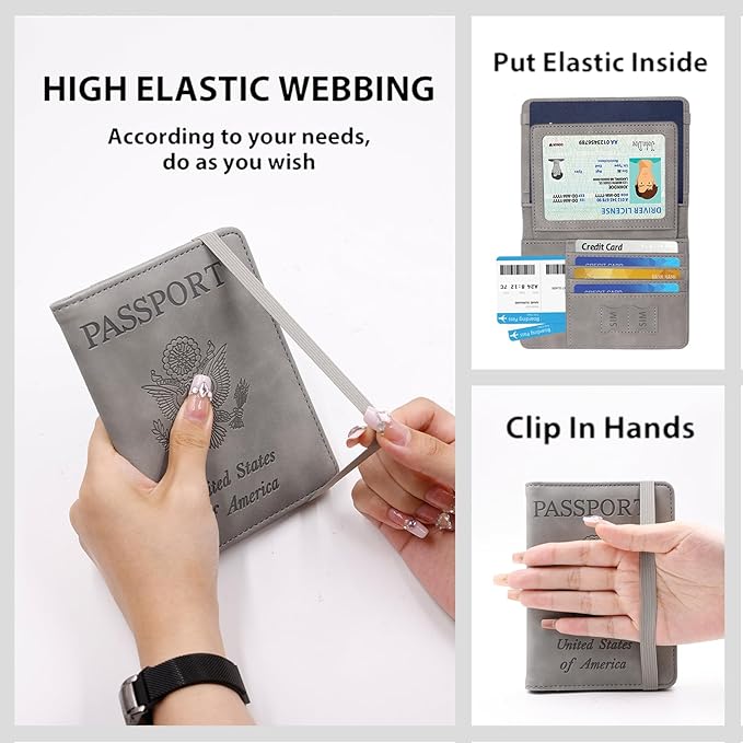 Melsbrinna RFID Passport Holder for Travel, Unisex Adults, Grey, PU Leather, RFID Protected, Passport Cover