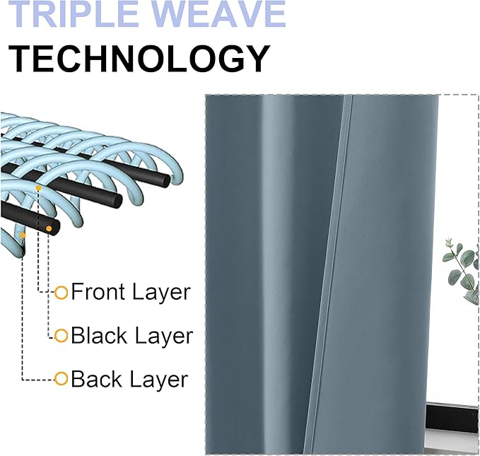Simplebrand Ava Stone Blue Short Blackout Curtains for Bedroom 54 Inches Long 2 Panels Set, Solid Thermal Insulated, Energy Saving Window Treatment Curtains Blackout Drapes, W40 x L54 Inch, Stone Blue