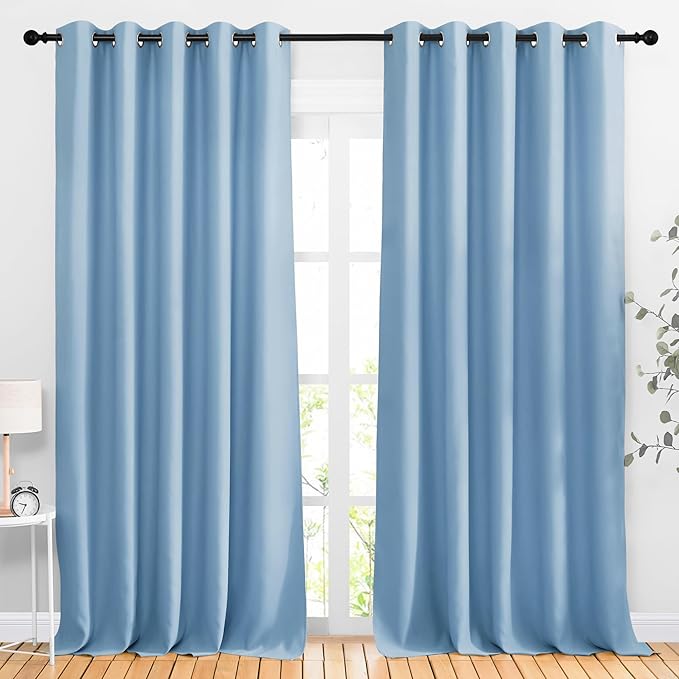 NICETOWN Blackout Room Divider Curtains 118 inches Long, Grommet Thermal Window Treatments Sound Reducing Drapes for Sliding Glass Door, Blue, W66 x L118, 2 Pieces