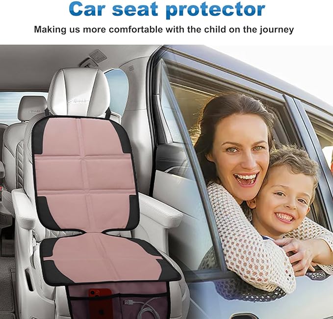 Car Seat Protector for Child, 2 Pack Baby Covers with Mesh Pockets & Non-Slip Backing 600D Durable Under Seat for Back (Rose Gold, Standard)