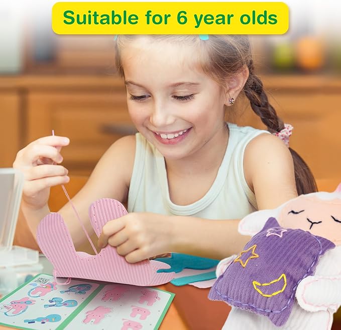 Avenir Sewing Kit for Kids Birthday Gifts for Kids Aged 6 Corduroy Fabric With Shoulder Strap Safe Needles Pre-cut Felt Easy DIY Arts and Crafts for Boys and Girls Stuff No Mess with Full Instructions