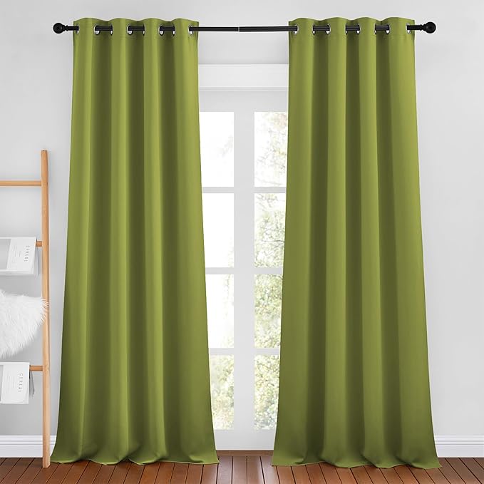 NICETOWN Fresh Green Room Darkening Bedroom Curtains 96 inches Long, Grommet Thermal Insulated Room Darkening Window Treatments Sound Reducing for Living Room, W46 x L96, 2 Panels
