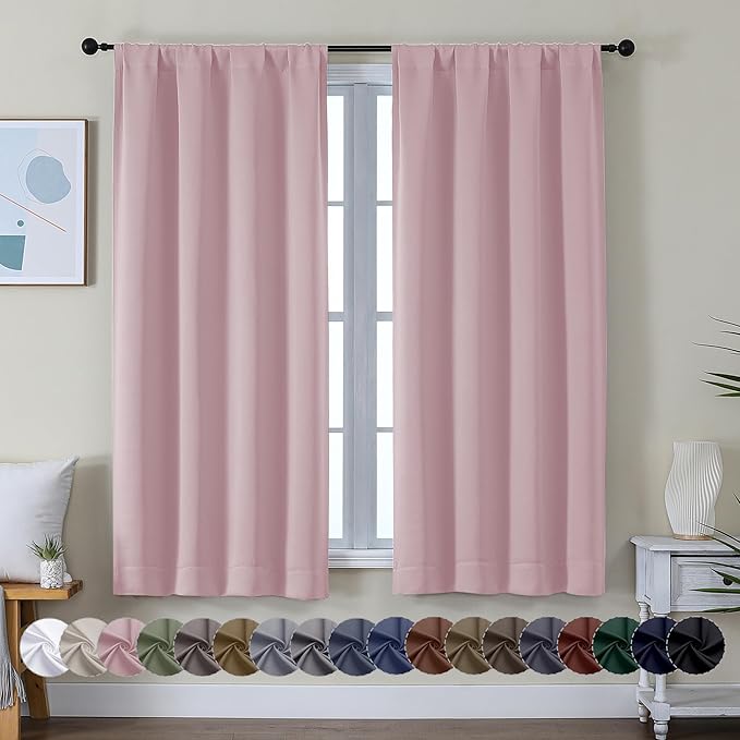 Simplebrand Ava Blush Blackout Curtains for Bedroom 63 Inch Length 2 Panels Set, Nursery Thermal Insulated Energy Saving Rod Pocket Window Treatment Curtains Blackout Drapes, W40 x L63 Inch, Blush