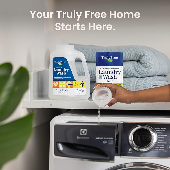 Laundry Wash Detergent for Sensitive Skin, Gentle & Safe for Baby Clothes | Plant-Based, Natural Ingredients | Unscented | Include 1 Refillable Bottle (50 Loads)