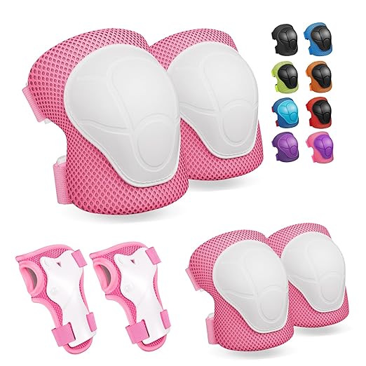 Knee Pads for Kids Knee Pads and Elbow Pads Toddler Protective Gear Set Kids Elbow Pads and Knee Pads for Girls Boys with Wrist Guards 3 in 1 for Skating Cycling Bike Rollerblading Scooter-Pink M