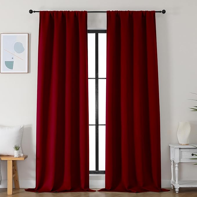 Simplebrand Ava Red Blackout Curtains for Bedroom 96 Inches Long 2 Panels, Solid Thermal Insulated, Energy Saving Nursery Window Treatment Curtains Blackout Drapes, W40 x L96 Inch, Red