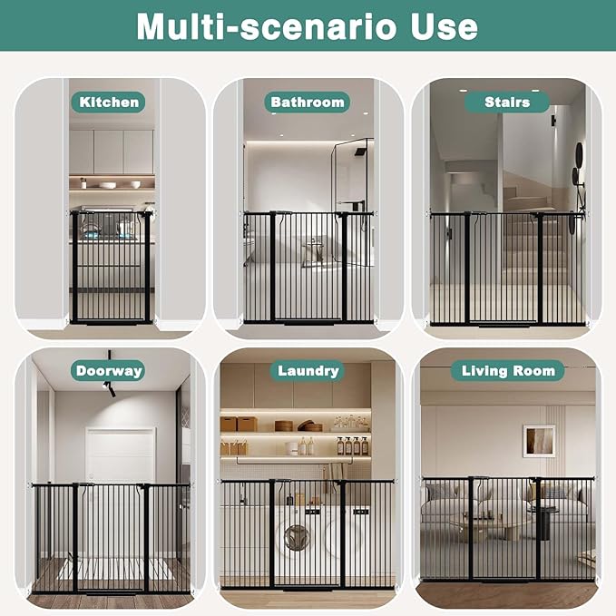 40.5" Extra Tall Baby Gate for Stairs, 60.3"-62.9" Extra Wide Pet Gates, Dog Gates Puppy Barrier Indoor, No Drill Tension Safety Gate Auto Close for Stairs Walk Thru Kid or Pet Black