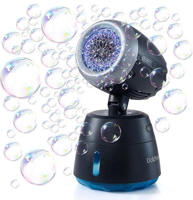 Rechargeble Bubble Machine, 270° Automatic-Rotating, 38000 Big Bubbles/min, 1000ml Large Bubble Tank, 2200mAh Battery, Bubble Maker for Kids Toddlers, Parties, Wedding, Birthday, Outdoor, Black