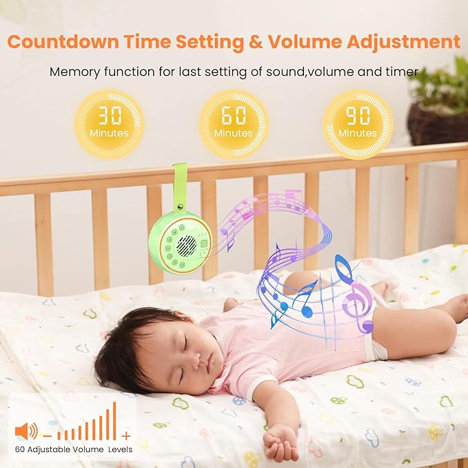 White Noise Machine Portable Sound Machine with 22 Soothing Sounds for Kids Adults, 4 Modes Night Light,3 Sleep Timer,Sound Therapy for Home Office Travel,Green