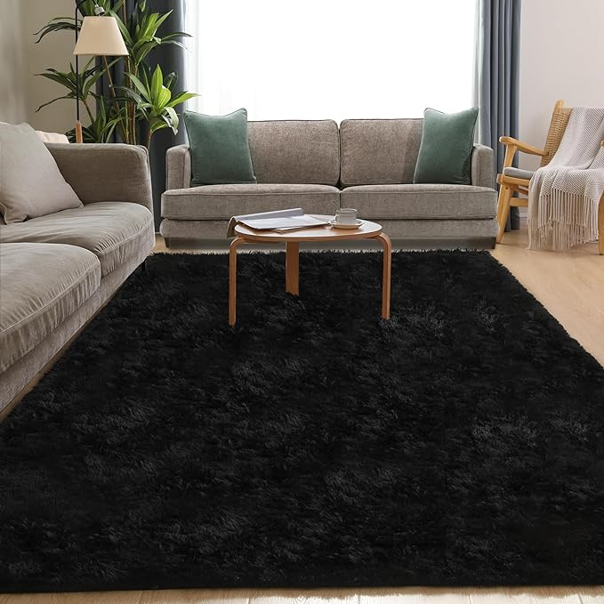 Black Rug, 8x10 Area Rugs for Living Room, Soft Plush Area Rugs for Bedroom, Non-Slip Indoor Carpet for Nursery, Study Room, Kids Room, Room Decor