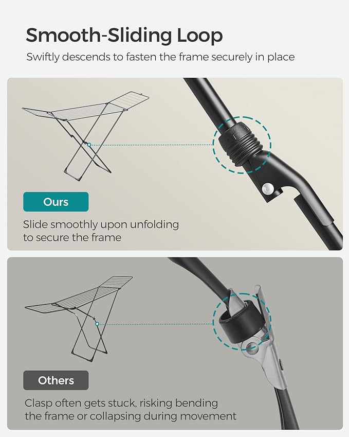 SONGMICS Clothes Drying Rack, Metal Laundry Drying Rack, Foldable, Space-Saving, Free-Standing Airer, with 2 Gullwings, Indoor Outdoor Use, Bed Linen Clothing, Black ULLR540B01