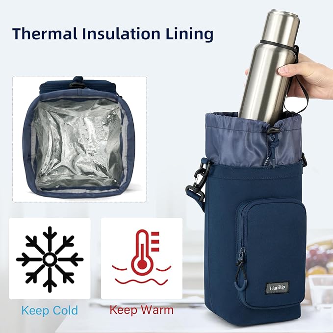 Insulated Water Bottle Carrier Bag with Strap Phone Pocket for 25/32/40/64 oz Tumbler Cup, Water Bottle Holder