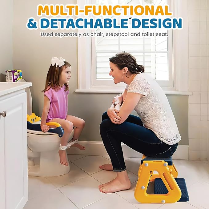 Orzbow 2-IN-1 Potty Training Seat with Step Stool, Height Adjustable Toilet Seat for Toddler, Potty Training with Splash Guard for Kids Boys Girls, Stability Ladder and Anti-Slip Pad, Yellow