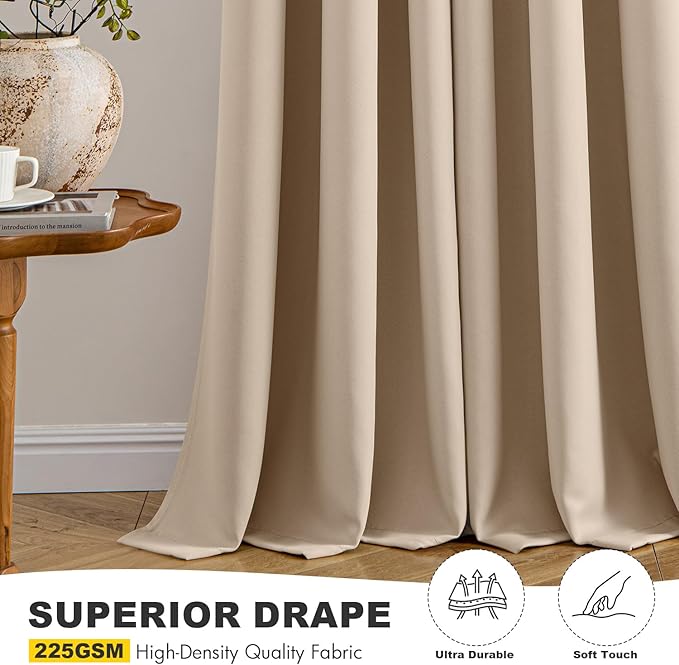 MIULEE Beige Blackout Curtains for Bedroom Living Room 96 Inches Long 2 Panels, Thermal Insulated Room Darkening Drapes Solid Grommet Top Noise Reduction Light Blocking Window Treatments 40x96 Inch