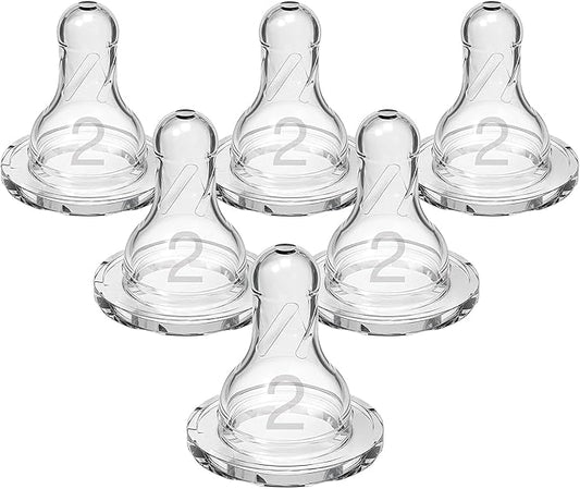 Dr. Brown’s Natural Flow Level 2 Narrow Baby Bottle Silicone Nipple, Medium Flow, 3m+, 100% Silicone Bottle Nipple, 6 Count