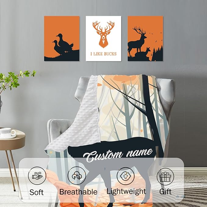 Personalized Nursery Crib Bedding Set: Orange Forest Custom Name 5 Piece Baby Crib Sets with Sika Deer Theme - Toddler Double Layer Blanket Set, Comfortable Crib Bed Sheets for Baby Grils