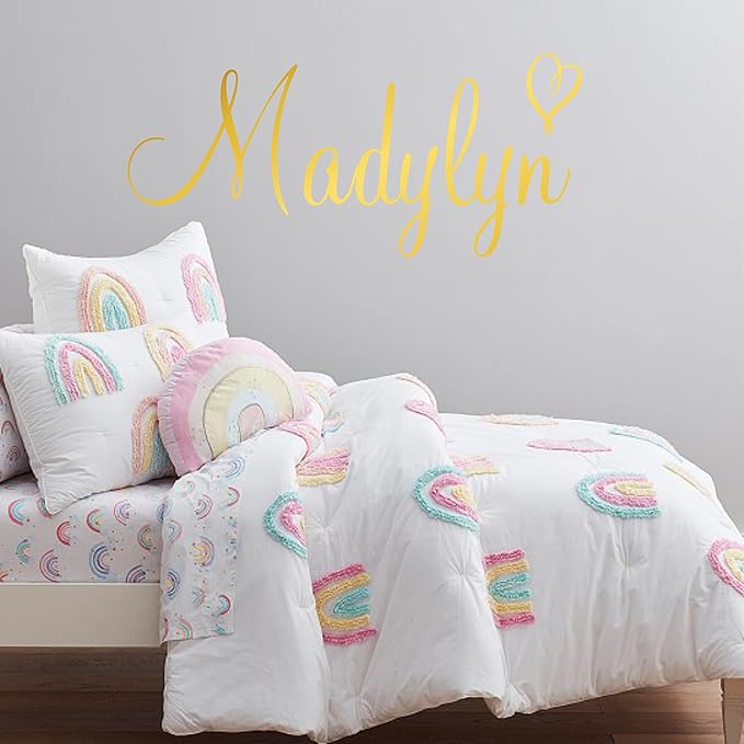 Custom Name & Heart Wall Decal- Baby Boy Girl Unisex - Nursery Decal for Home Bedroom Children - Wall Sticker (397) (26" Wide x 10" high)