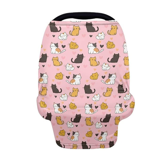 Binienty Baby Car Seat Covers - Cartoon Kitten Infant Carseat Canopy Multi-use Stretch Nursing Cover for Breastfeeding