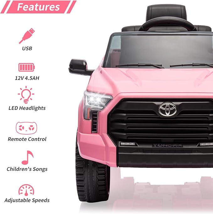 Electric Car for Kids, Licensed Toyota Tundra 12V Electric Truck, Off-Road Kids Car w/Remote, Spring Suspension & 3 Speeds, LED Headlights, Ride-On Toys for Boys/Girls