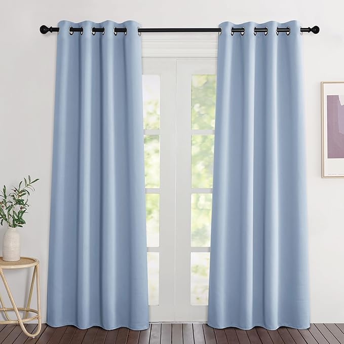 NICETOWN Vintage Blue Blackout Curtains for Doorway, Grommet Privacy Window Treatment Energy Saving Thermal Insulated Room Darkening Drapes for Bedroom, 2 Panels, W46 x L80
