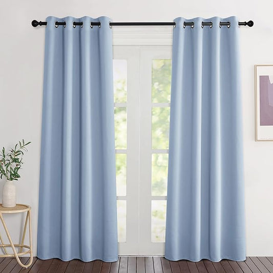 NICETOWN Vintage Blue Blackout Curtains for Doorway, Grommet Privacy Window Treatment Energy Saving Thermal Insulated Room Darkening Drapes for Bedroom, 2 Panels, W46 x L80
