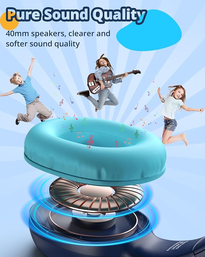 Tronsmart Kids Headphone for School Travel, Foldable Safe Volume 85/93dB, HD Stereo Sound Over-Ear Boys Girls Headphones for Kid, 3.5mm Kids Headphones with Cord for iPad, Kindle, Tablets,KH01(Blue)