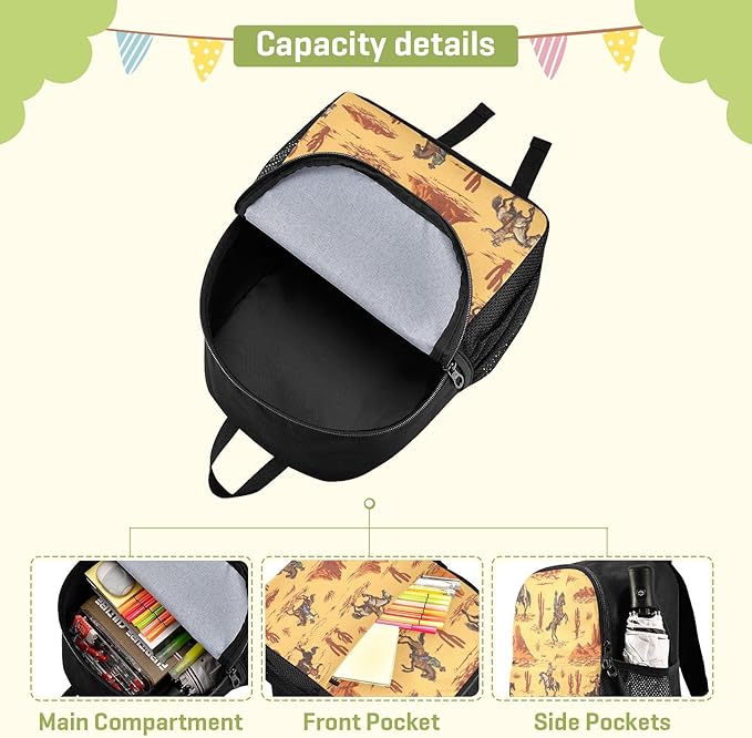 Western Desert Cowboy Toddler Backpack Waterproof Mini Backpack Boys/Girls Cute Small Backpack Kindergarten Pre School Bags 13 Inch