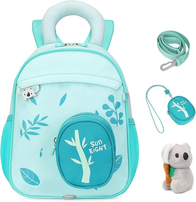 SUN EIGHT Kids Backpack with Plush Toy – Cute & Durable School Bag for Toddlers and Kindergarten